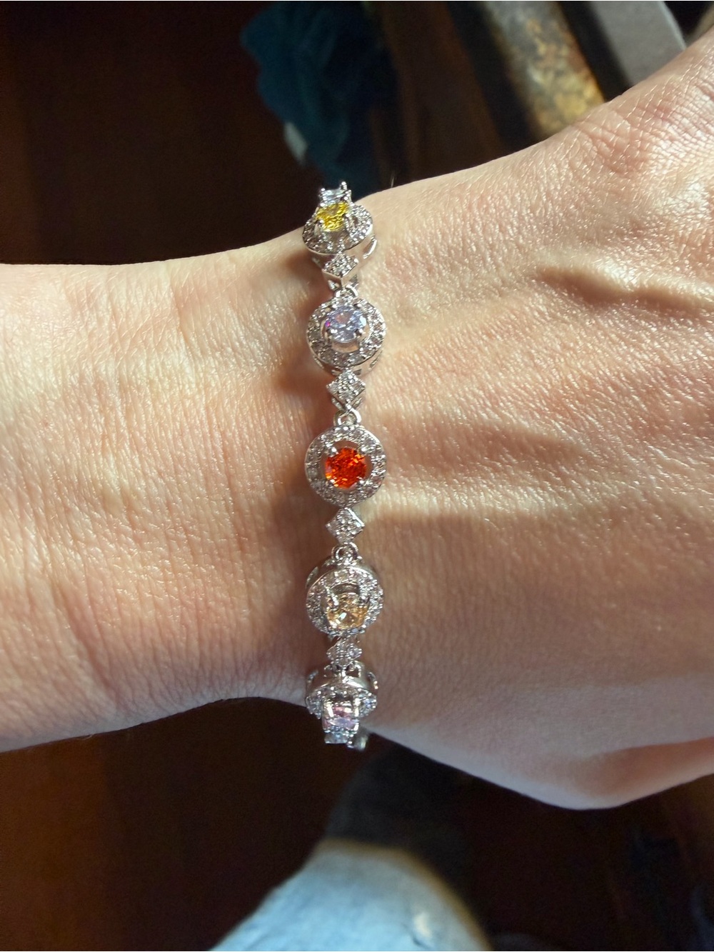 Sterling Silver Multi-Stone Tennis Bracelet with Colored Gem Accents